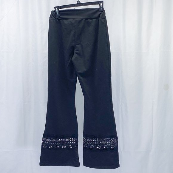 Halloween Hippie Theme Bell Bottom Black Pants Women's Large Boho Style - Picture 4 of 8